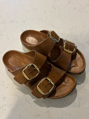 Birkenstock Arizona Big Buckle Sandal Cognac Brown Oiled Leather 39 Narrow Gold